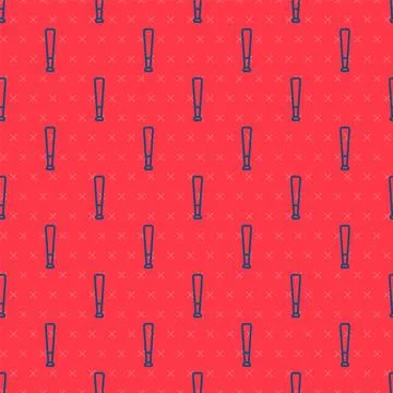 Blue line Baseball bat icon isolated seamless pattern on red background. Vector イラスト素材