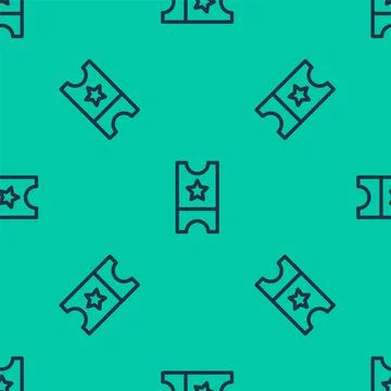 Blue line Baseball ticket icon isolated seamless pattern on green background イラスト素材