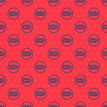 Blue line Battery charge level indicator icon isolated seamless pattern on red Stock Illustration