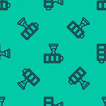 Blue line Battery charge level indicator icon isolated seamless pattern on green Stock Illustration