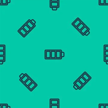 Blue line Battery charge level indicator icon isolated seamless pattern on green Stock Illustration