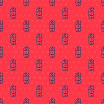 Blue line Battery charge level indicator icon isolated seamless pattern on red Stock Illustration