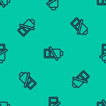 Blue line Battery charge level indicator icon isolated seamless pattern on green Stock Illustration