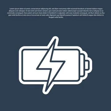 Blue line Battery icon isolated on blue background. Lightning bolt symbol. .. Stock Illustration
