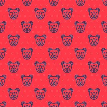 Blue line Bear head icon isolated seamless pattern on red background. Vector Stockillustratie