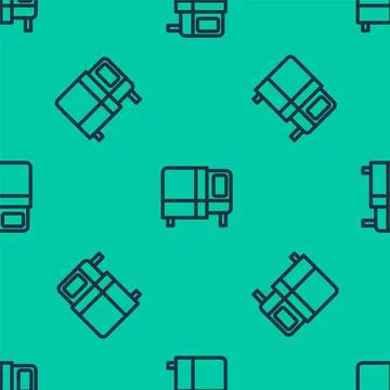 Blue line Bed icon isolated seamless pattern on green background. Vector Illustrazione stock