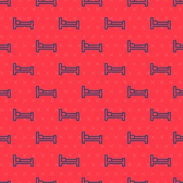 Blue line Bed icon isolated seamless pattern on red background.  Vector Ilustración de archivo