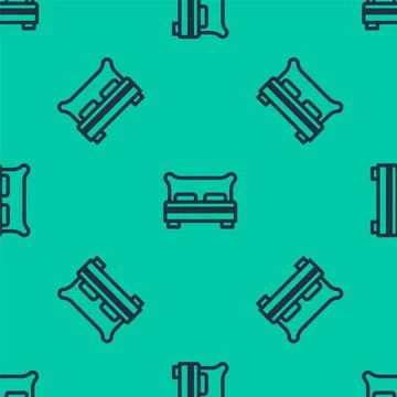Blue line Big bed for two or one person icon isolated seamless pattern on green Illustrazione stock