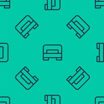 Blue line Big bed for two or one person icon isolated seamless pattern on green Stock Illustration