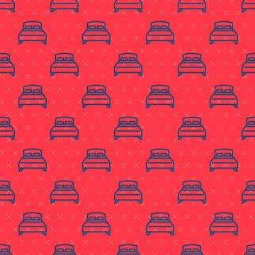 Blue line Big bed for two or one person icon isolated seamless pattern on r.. Illustrazione stock