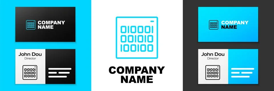 Blue line Binary code icon isolated on white background. Logo design template Stock Illustration