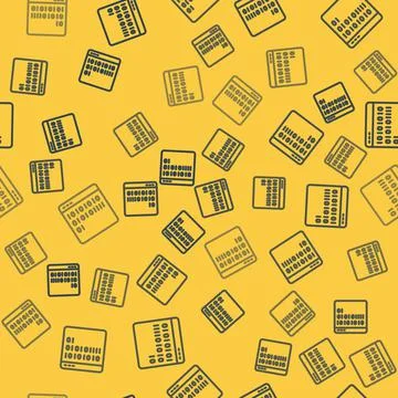 Blue line Binary code icon isolated seamless pattern on yellow background Stock Illustration