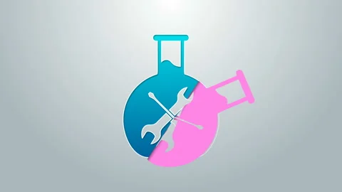 Blue line Bioengineering with screwdriver and wrench icon isolated on grey Stock Footage 145036576