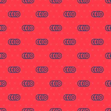 Blue line Blanket roll icon isolated seamless pattern on red background. Ca.. Stock Illustration