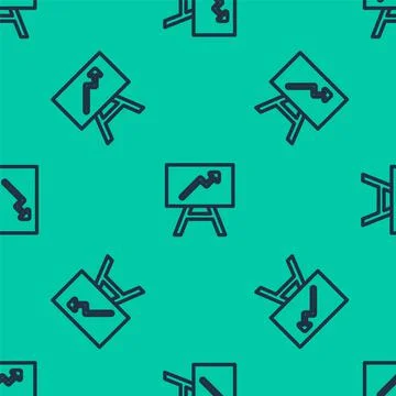 Blue line Board with graph chart icon isolated seamless pattern on green Illustrazione stock