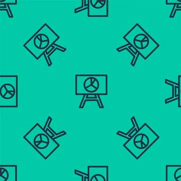 Blue line Board with graph chart icon isolated seamless pattern on green Illustrazione stock