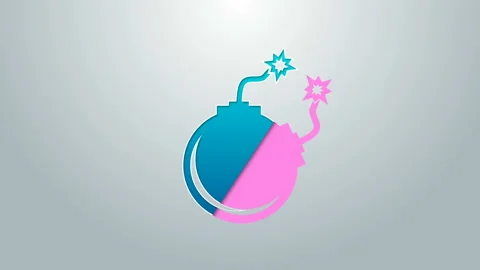 Blue line Bomb ready to explode icon isolated on grey background. 4K Video Stock Footage 144961108