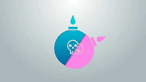 Blue line Bomb ready to explode icon isolated on grey background. 4K Video Stock Footage 145105840