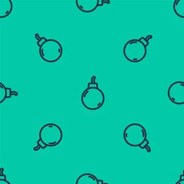 Blue line Bomb ready to explode icon isolated seamless pattern on green Stock Illustration