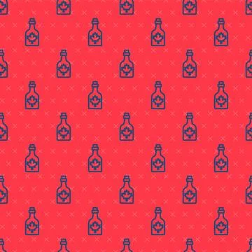 Blue line Bottle of maple syrup icon isolated seamless pattern on red background 스톡 일러스트