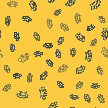 Blue line Brass knuckles icon isolated seamless pattern on yellow background Stock Illustration