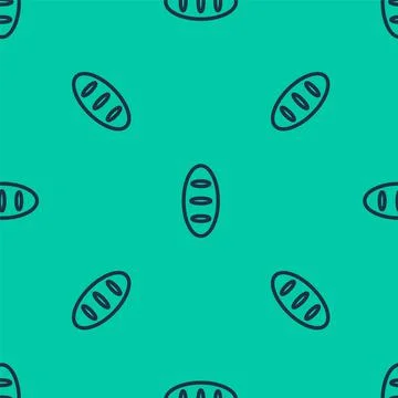 Blue line Bread loaf icon isolated seamless pattern on green background. Vector 스톡 일러스트