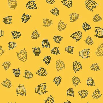 Blue line Broken robot icon isolated seamless pattern on yellow background. A イラスト素材
