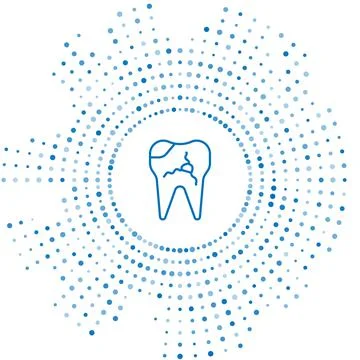Blue line Broken tooth icon isolated on white background. Dental problem icon Stockillustratie