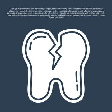 Blue line Broken tooth icon isolated on blue background. Dental problem icon. Stock Illustration