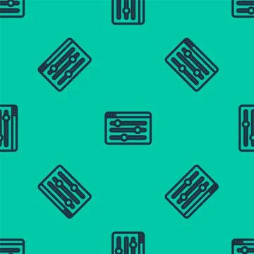 Blue line Browser setting icon isolated seamless pattern on green background Stock Illustration