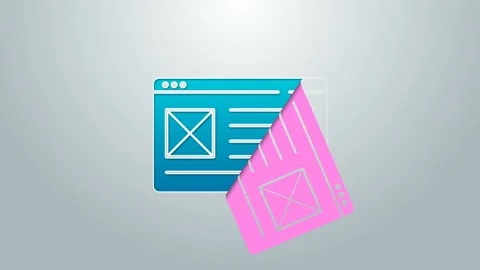 Blue line Browser window icon isolated on grey background. 4K Video motion Stock Footage 145380192