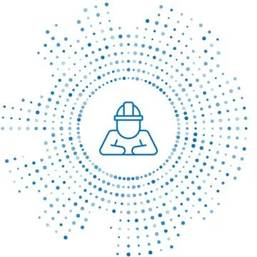 Blue line Builder icon isolated on white background. Construction worker Stock Illustration