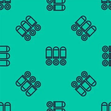 Blue line Bullet icon isolated seamless pattern on green background. Vector Stock Illustration