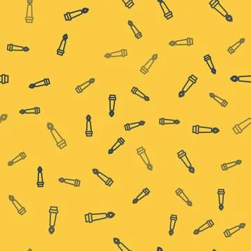 Blue line Burning candle in candlestick icon isolated seamless pattern on yellow Illustrazione stock