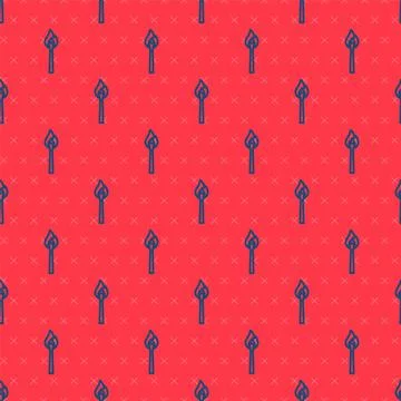 Blue line Burning match with fire icon isolated seamless pattern on red イラスト素材