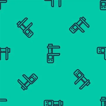 Blue line Calliper or caliper and scale icon isolated seamless pattern on green Illustrazione stock