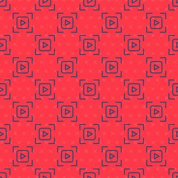 Blue line Camera focus frame line icon isolated seamless pattern on red Illustrazione stock