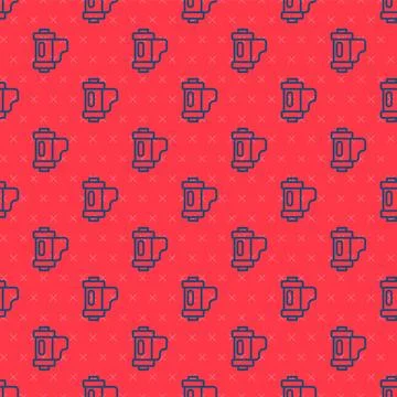 Blue line Camera vintage film roll cartridge icon isolated seamless pattern on Illustrazione stock