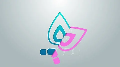 Blue line Campfire icon isolated on grey background. Burning bonfire with wood Stock Footage 155478562