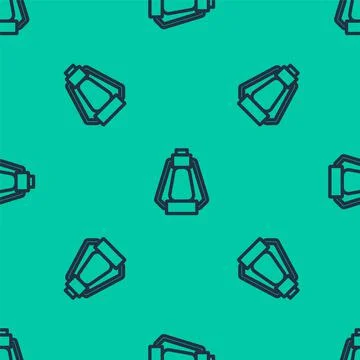 Blue line Camping lantern icon isolated seamless pattern on green background Stock Illustration