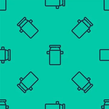 Blue line Can container for milk icon isolated seamless pattern on green Illustrazione stock