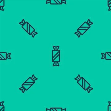 Blue line Candy icon isolated seamless pattern on green background. Vector Illustrazione stock