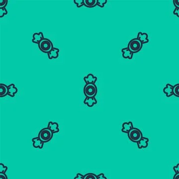Blue line Candy icon isolated seamless pattern on green background. Vector Illustrazione stock