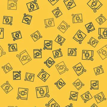 Blue line Candy packaging for sweets icon isolated seamless pattern on yellow Stock Illustration