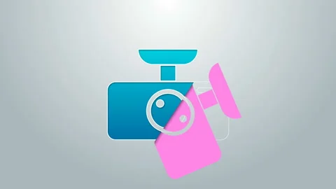 Blue line Car DVR icon isolated on grey background. Car digital video recorder Stock Footage 144958302