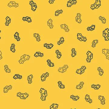 Blue line Car icon isolated seamless pattern on yellow background. Vector Illustrazione stock