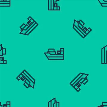 Blue line Cargo ship with boxes delivery service icon isolated seamless pattern Illustrazione stock