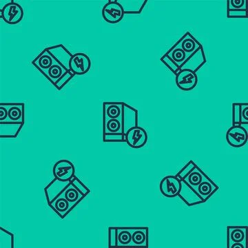 Blue line Case of computer icon isolated seamless pattern on green background 스톡 일러스트