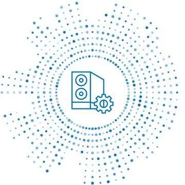 Blue line Case of computer setting icon isolated on white background. Compute Illustrazione stock