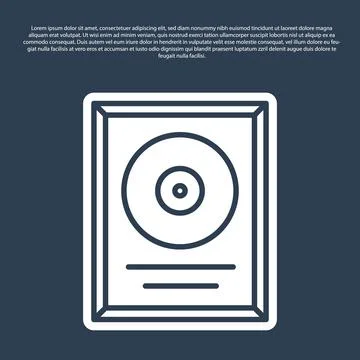 Blue line CD disk award in frame icon isolated on blue background. Modern Illustrazione stock